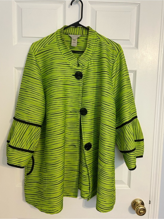 Multiples Jackets & Blazers - Multiples Lime Green and Black Striped Button Jacket